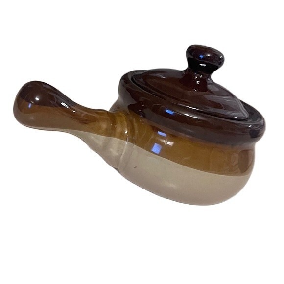 Vintage Stoneware Pottery Brown 
Handled Individual Soup Chili Bean Pot - Picture 6 of 7